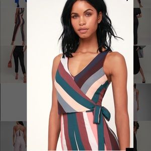 Striped sleeveless tie waist jumpsuit